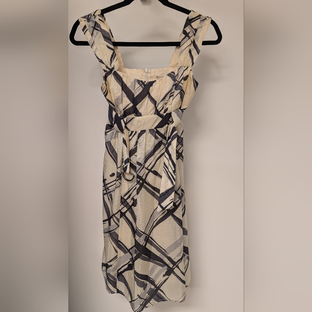Nanette Lepore Cream and Black Patterned Midi Dress